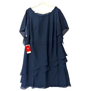 JJ's House Dark Navy Chiffon Cascading Hem Mother of the Bride Dress Plus Sz 16W